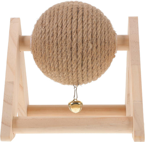 ABOOFAN Cat Scratcher Toy with Sisal Ball Cats Scratching Rope Ball Interactive Rotatable Wood Pet Scratcher Toys Durable for Indoor Kitties to Gr...