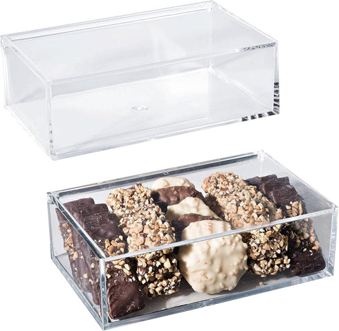 Hammont Clear Acrylic Box with Hinged Lid – Small Plastic Organizer for Office, Desk, Makeup, Crafts, Cotton Balls, Jewelry & More | 6.5"x3.5"x2" ...