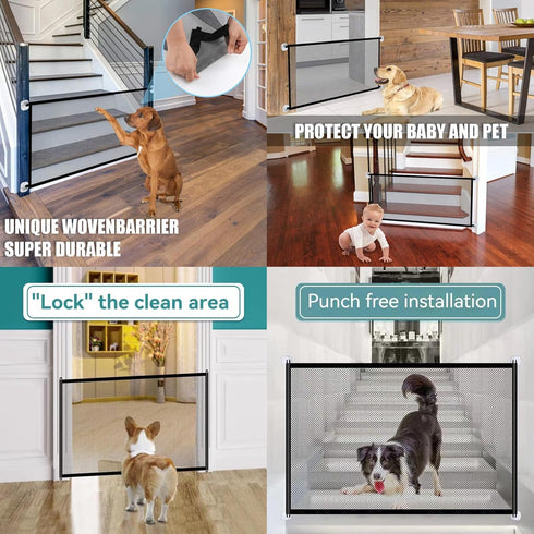 Foldable Mesh Dog Gate Indoor No Drill Pet Gates Portable Puppy Guard Isolation Fence Pet Screen Door for Doorways, Stairs, Hallways 71" x 31.5" 4...