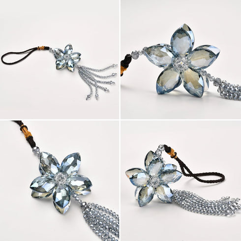 AuMoHall Crystal Flower Car Rear View Mirror Pendant Car Hanging Ornament Lucky Car Charm with Dangle Beads, Blue...
