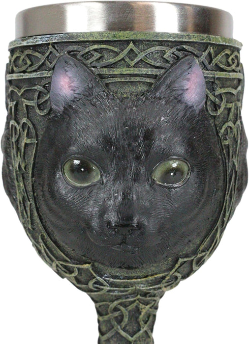 Ebros Wicca Mystical Witching Hour Black Cat Wine Goblet 7oz Feline Cats Celtic Wine Knotwork Beverage Chalice Goblet Cup With Green Gems...