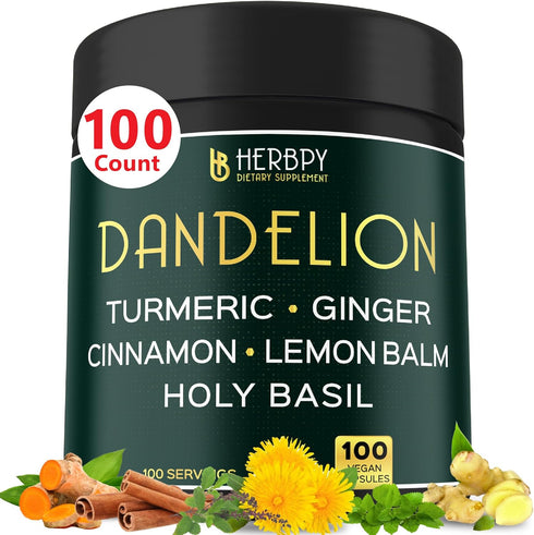 Dandelion Root Supplement 7500mg 6in1 for Digestion, Heart Health & Immune - Blended with Ginger, Turmeric Curcumin, Ceylon Cinnamon, Lemon Balm &...