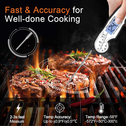 Digital Instant Read Meat Thermometer Digital for Grilling and Cooking - ANDAXIN Waterproof Ultra-Fast Thermometer with Backlight&Calibration&Fold...