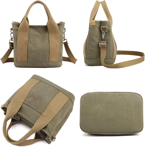 Handbag for Women Small Multi-Pockets, Canvas Mini Tote Shoulder Bags with Zipper, Satchel Hobo Bag for Travel Work...