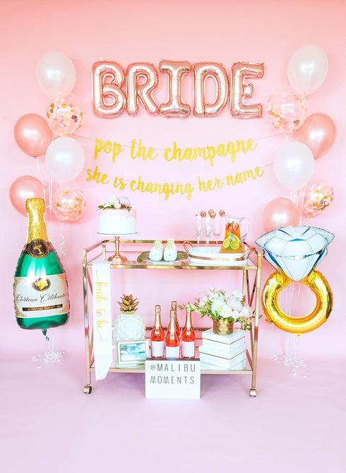 Bachelorette Party Decorations Kit | Bridal Shower Supplies | Bride to Be Sash, Ring Foil, Rose Balloons, Glitter Banner | Pop The Champagne She i...
