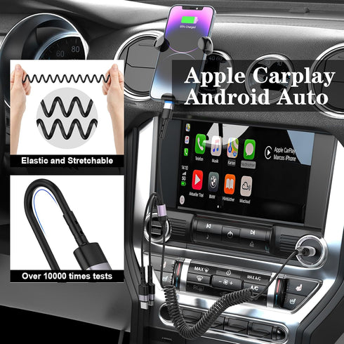Multi Charging Cable, 3IN1 USB A to Lightning/USB C/Micro USB Coiled Stretch Charging Cords 5FT-6.6FT with Carplay, for iPhone 15/14/13/12/11 Pro ...