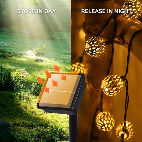 Solar String Lights for Outside, 9.8FT 20LED Outdoor Solar String Lights with 8 Mode, Moroccan Solar Fairy Lights, Waterproof Globe Solar Twinkle ...