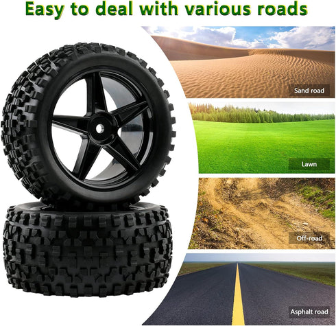 4pcs RC Buggy Tires 12mm Hex Wheels and Tires for 1/10 Scale Buggy RC Off Road Vehicle Tyres with Locking Nuts Washers and Wrench Spare Parts Repl...