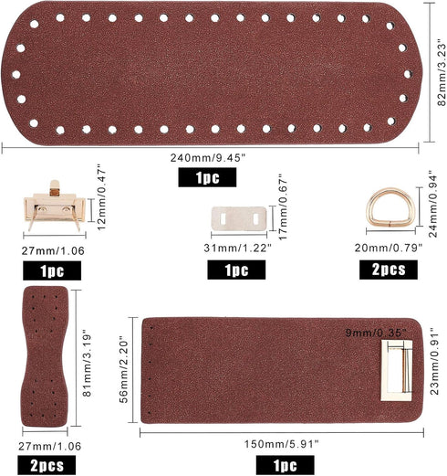 PandaHall DIY PU Leather Bag Knitting Set, Leather Bag Bottom/26” Shoulder Strap/Bag Twist Lock/Flap Cover/Bag Buckles for Crochet Handbag Tote Sh...