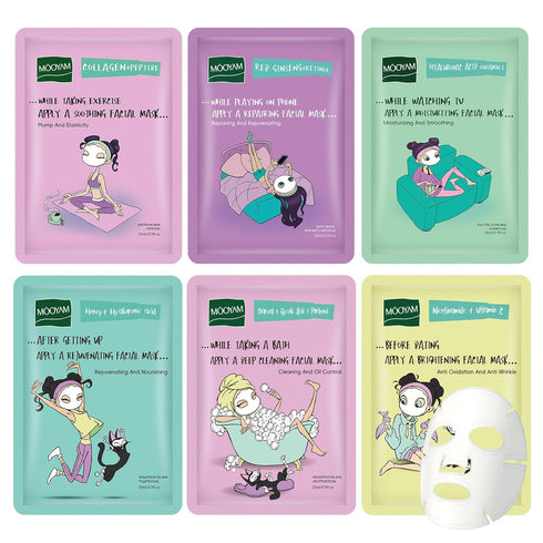 Face Masks Skincare Set of 6 Sheet Face Masks Moisturizing Masks for Face Extract for All Skin Types-Natural Home Spa Treatment Masks Collagen Fac...