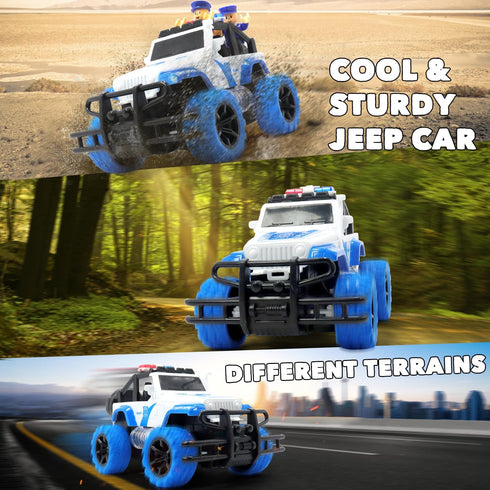 Remote Control Car,Rc Truck Racing Car for Kids 4-7, Police Rc Cars for Boys Age 8-12, 1:20 Scale Off Road Car Toys with 2 Building Block and Led ...