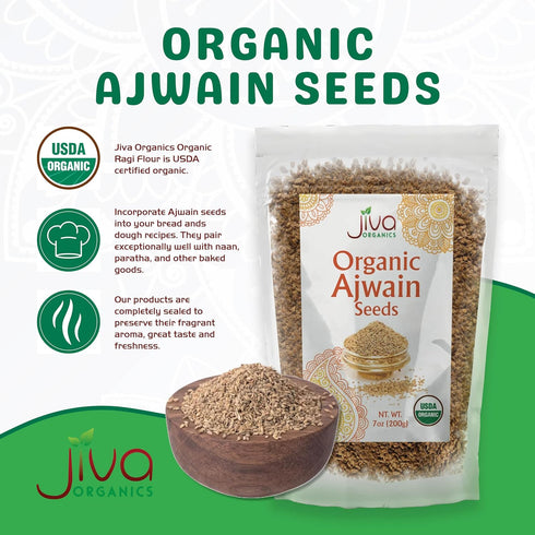 Jiva Organics Organic Ajwain Seeds 7 ounce Bag - Whole Carom Seed, Ajamo, 100% Natural & Non-GMO...