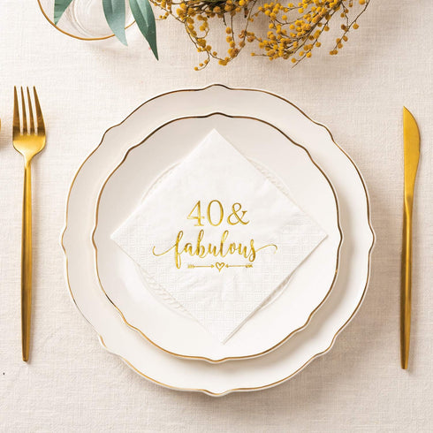 Crisky 40 and Fabulous Cocktail Napkins Gold for Women 40th Birthday Decorations, 40th Birthday Bevergae Dessert Table Supplies, 50Pcs, 3-Ply...