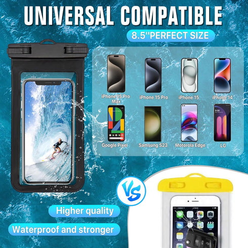 Waterproof Phone Pouch, Waterproof Phone Case for iPhone 15 14 13 12 Pro Max XS Samsung, IPX8 Cellphone Dry Bag Beach Essentials -8.5" (Black Clea...