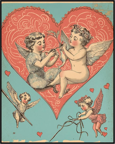 Posterizer 1 pcs-Valentine's day poster-Cute cupids with a heart -2-Romantic Art-Holiday Poster Collection-Gift for Couples boyfriend girlfriend H...