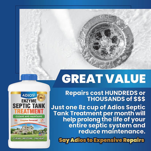 Enzyme Septic Tank Treatment, Natural Drain Safe Cleaner for Septics, Pipes and Drain Fields - Quart (32 oz)...