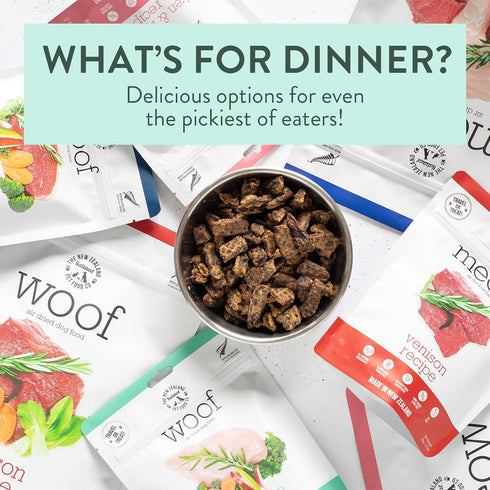 Woof - Air Dried Dog Food, Dog Food Toppers for Dry Food, High Protein, Natural Dog Food, Limited Ingredient Recipe Dry Dog Food, Wild Venison, 3....