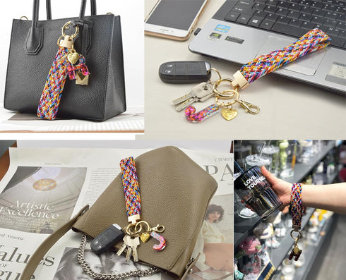 Wristlet Keychain with Initial Letter Colourful Braided Cute Wrist Lanyards Strap for Keys Wallet Handbag Phone...