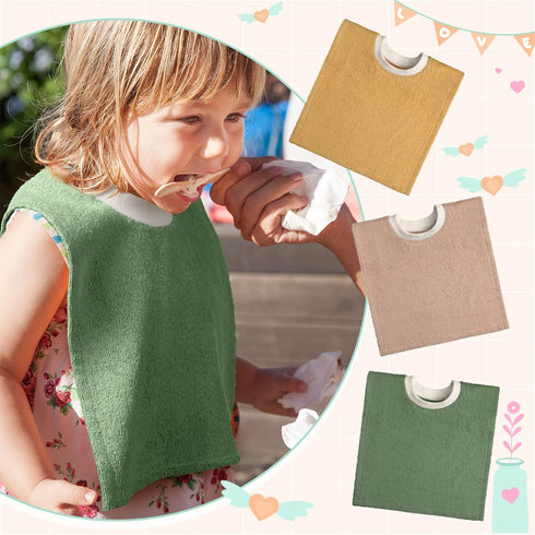 3 Pieces Full Coverage Toddler Bibs Absorbent Cotton Terry Towel Toddler Bibs Pullover Baby Bibs, 3 Colors...