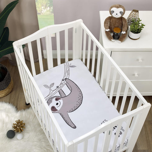 Little Love by NoJo Let's Hang Out Grey and Ivory Sloth Photo Op Fitted Mini Crib Sheet...