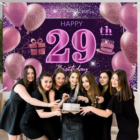 29th Birthday Decorations for Girls IMISI Happy Birthday Banner Pink Decorations for A Party Birthday Backdrop for Women...