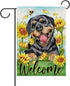 Welcome Spring Summer Rottweiler Dog Decorative Garden Flag, Sunflower Pet Yard Outside Home Decoration Dog Lover Gifts, Floral Flower Bee Seasona...