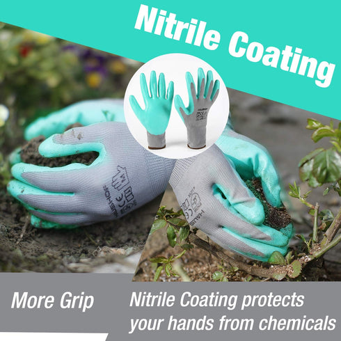 HAUSHOF 6 Pairs Garden Gloves for Women, Nitrile Coated Working Gloves, for Gardening, Restoration Work, Medium, Pink & Green, M...
