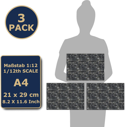 3 Sheets Self-Adhesive Roof Tiles and Shingles for Dollhouses Scale 1:12 (Roof shingles slate)...