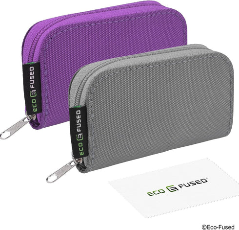 Eco-Fused Memory Card Case - Fits up to 22x SD, SDHC, Micro SD, Mini SD and 4X CF - Holder with 22 Slots (Purple & Grey / 22 Slots - 2 Pack)...