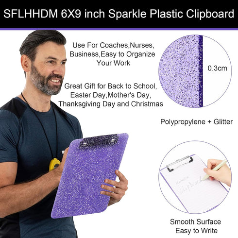 A5 Size Clipboards,Glitter Clipboard with Low Profile Clip,Sparkle Plastic Clipboard,Cute Hanging Clipboard for Office Supplies Clipboards for Kid...