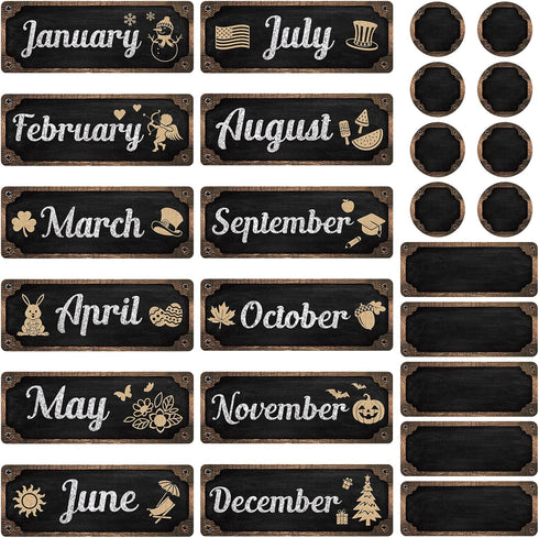 Gueevin 60 Pcs Industrial Chic Months of the Year Bulletin Board Set Holiday Monthly Headliners Employee of the Month Sign 12 Seasonal Monthly Hea...