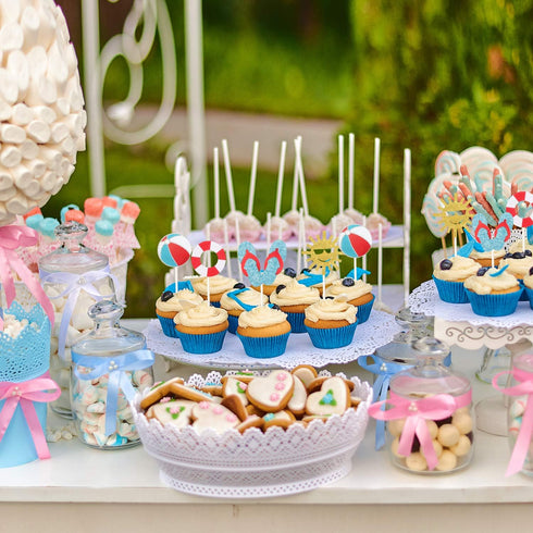 24Pcs Glitter Summer Beach Cupcake Toppers Pool Party Cupcake Picks For Hawaiian Theme Birthday Wedding Party Baby Shower Summer Luau Party Decora...