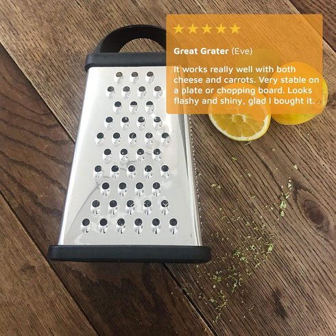 Jean-Patrique Stainless Steel Cheese Grater with Handle - Four-Sided Box, Dishwasher Safe - Pasmesan Cheese Shredder, Citrus Zester...
