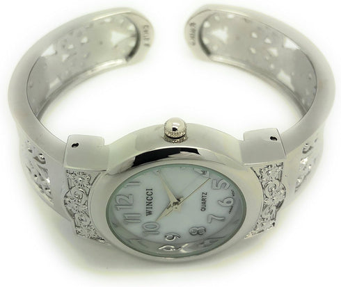 Ladies Elegant Metal Bangle Cuff Fashion Watch Pearl Dial...