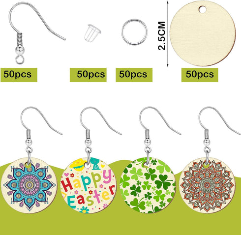 Hicarer 200 Pieces Unfinished Wooden Earrings Blank for Valentines Wood Pendants, Include 50 Hooks and 50 Jump Rings 50 Earrings Backs for Jewelry...