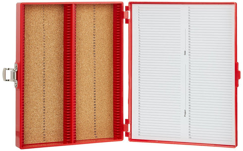 Heathrow Scientific HS15994C 100-Place Cork Lined Slide Box with Nickel Clasp, 208 x 175 x 34 mm, ABS, Cork, Red...