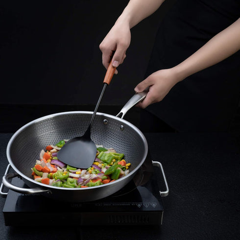 FJNATINH Spatula & Ladle Wok Tool Set, 14.2-15 inches Wok Utensils, Stainless Steel Wok Spatula...