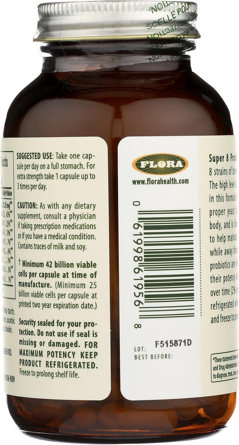 Flora - Super 8 Hi-Potency Probiotic - Daily Probiotic for Gut & Digestive Health - 42 Billion CFU - Contains Lactobacillus & Bifidobacterium Stra...
