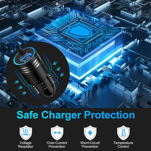 48W Super Fast Samsung Car Charger USB C Rapid Android Car Adapter with 30W Built-in Type C Fast Charging Cable for Samsung Galaxy S24 S23 Ultra S...