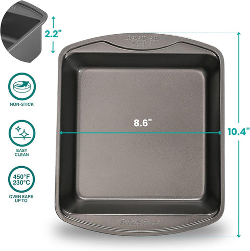 Baker's Secret Square Cake Pan 8" 1pc Nonstick, Premium Food-Grade Coating, Non-stick Square Pan, Carbon Steel- The Classic Collection...
