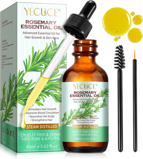 Rosemary Oil, 2.02 Fl Oz Pure Rosemary Essential Oil with with Glass Dropper - Undiluted Rosemary Massage Oil for Hair Growth Skin Care and Nails ...