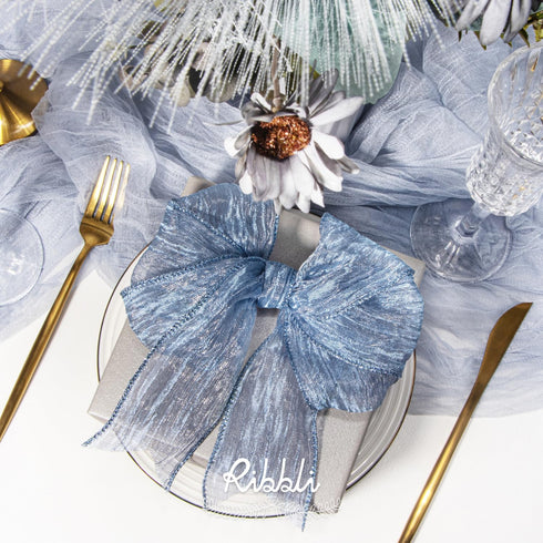 Ribbli Dusty Blue Crinkled Wired Ribbon 2.5 Inch with Metallic Wavy Christmas Ribbon for Cristmas Tree Topper Bow Wreaths Swags Gift Wrapping Wedd...