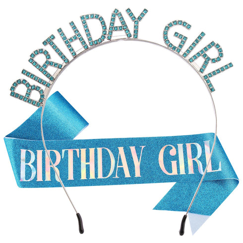 AOPRIE Birthday Girl Crown for Women with Sash Blue Happy Birthday Tiara for Women Headband Princess Crown Rhinestone Accessories...