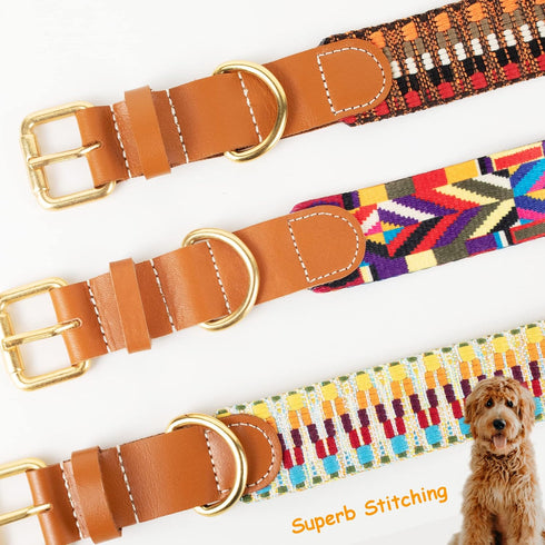 Mino Dog Collar Real Leather and Colorful Weaving Belt Made, Adjustable Buckle, Soft and Safety for Small Medium Large Dogs(Harris, Small) CG81029...