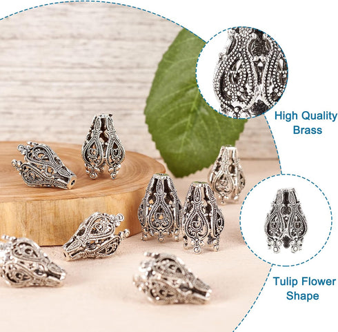 Pandahall 10pcs Antique Silver Hollow Flower Bead Caps 5-Petal Brass Flower Beads Cone 0.59x0.78 Inch for DIY Earring Necklace Jewelry Making...