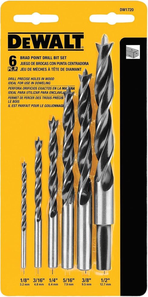 DEWALT Drill Bit Set, Brad Point, 6-Piece (DW1720) , Black...