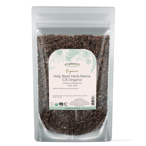 Starwest Botanicals Organic Tulsi Holy Basil - Dried Loose Leaf Herb for Tea & Cooking, Pure & Natural Ocimum Tenuiflorum (Rama), Cut & Sifted, Ce...