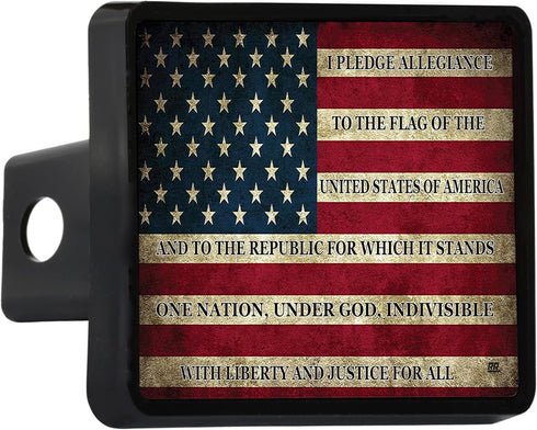 Rogue River Tactical USA American Flag Trailer Hitch Cover Plug US Patriotic Vintage Pledge of Allegiance...