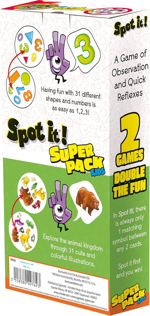 Zygomatic Spot It! Super Pack - 2 Fun Editions Bundle with 123 & Animals Jr. Game for Ages 4+, 2-8 Players...