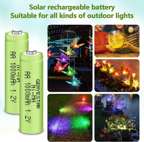 Rechargeable AA Battery NIMH 1.2V Double A 1000mAh 4 Pack Rechargeable AA Batteries Pre-Charged Solar Batteries Low Self Discharge for Solar Light...